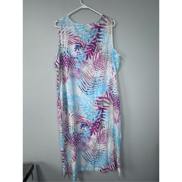 Linen Blend Bright Floral Tropical Maxi Dress Coverup Size XL - Picture 2 of 7